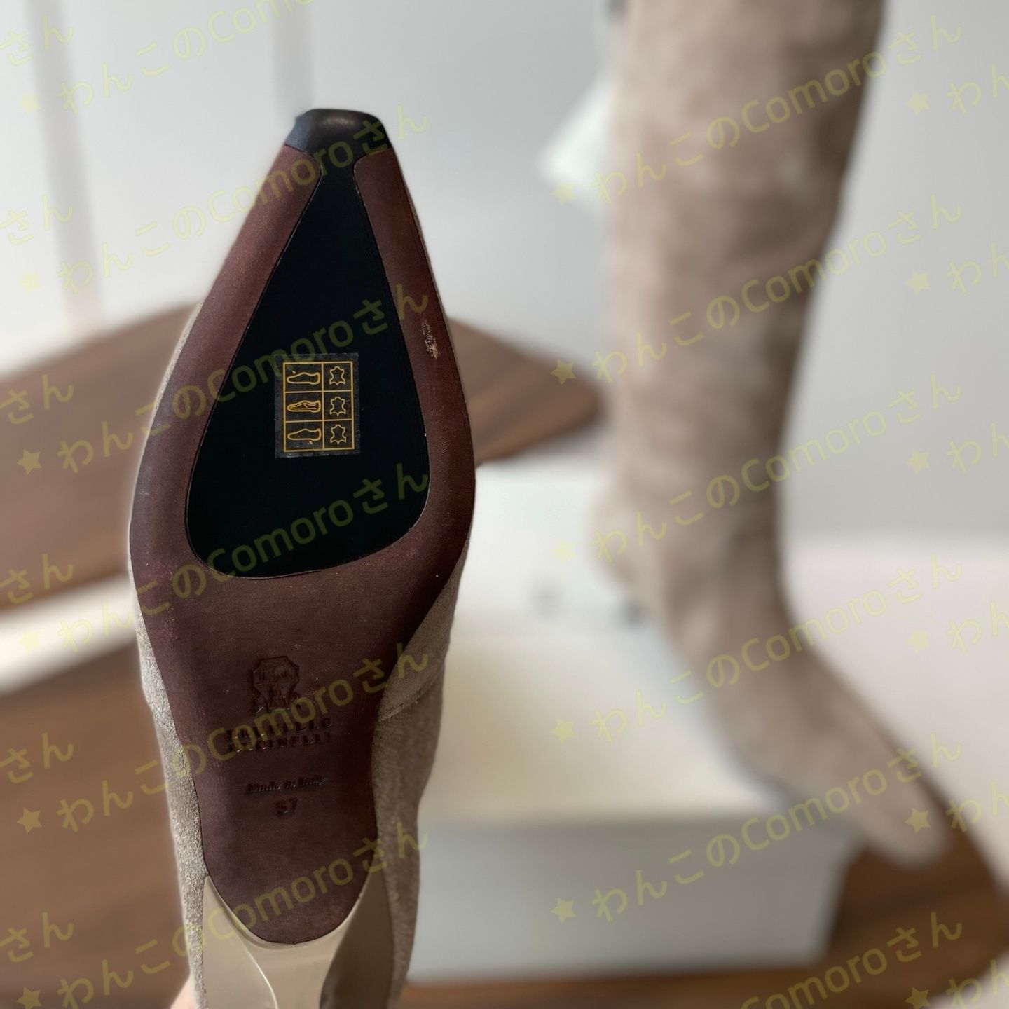  グレー23.0～24.5 cm ブルネロクチネリ レディーススエードロングブーツ ヒール4.5 cmポインテッドトゥ 秋冬 ロングブーツ ブーツ