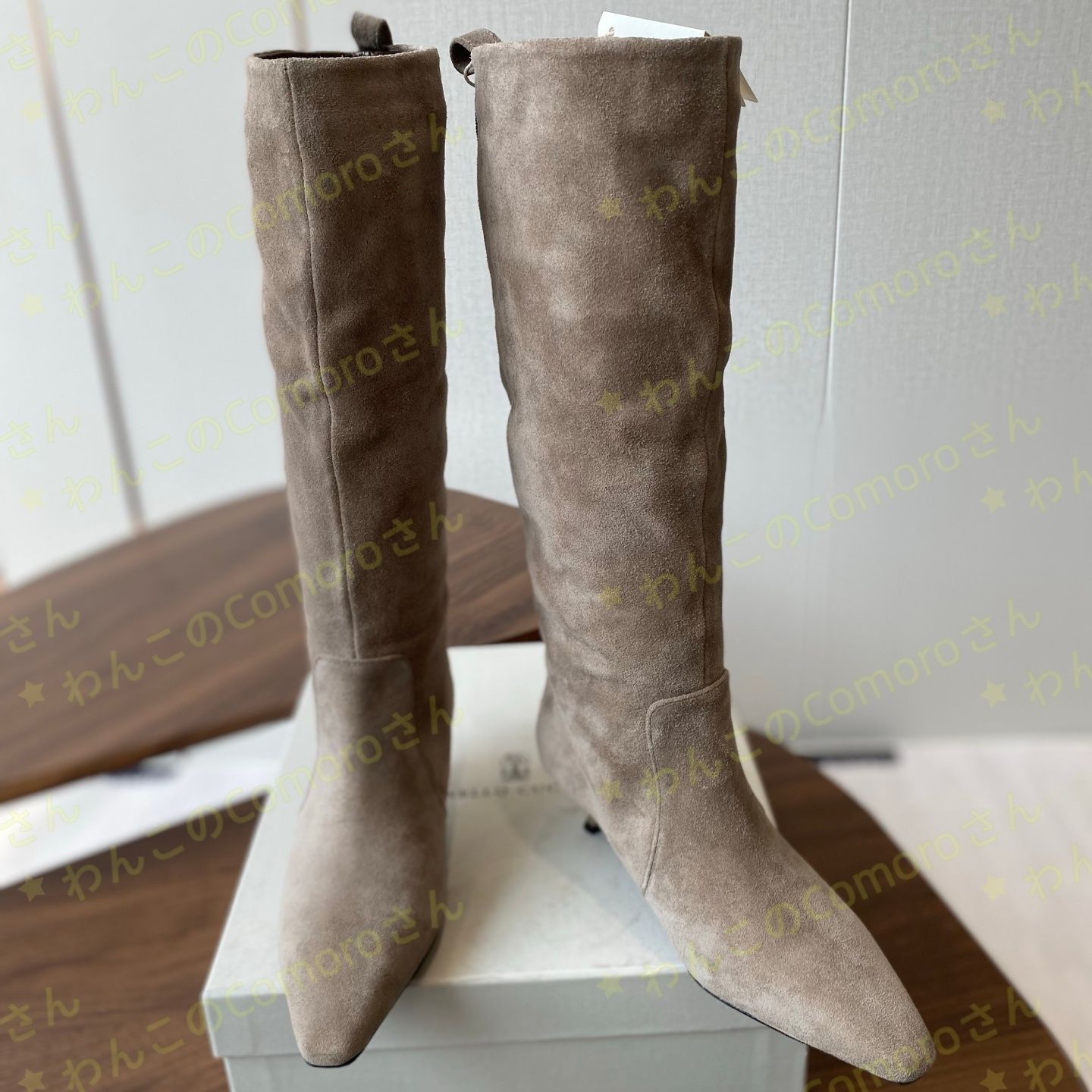 グレー23.0～24.5cm ブルネロクチネリ レディーススエードロングブーツ ヒール4.5cmポインテッドトゥ 秋冬