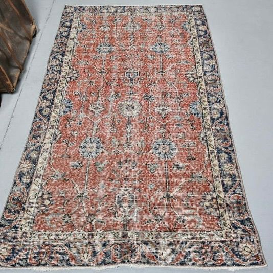 トルコヴィンテージラグ レッド フローラル あたたかみ色 - メルカリ