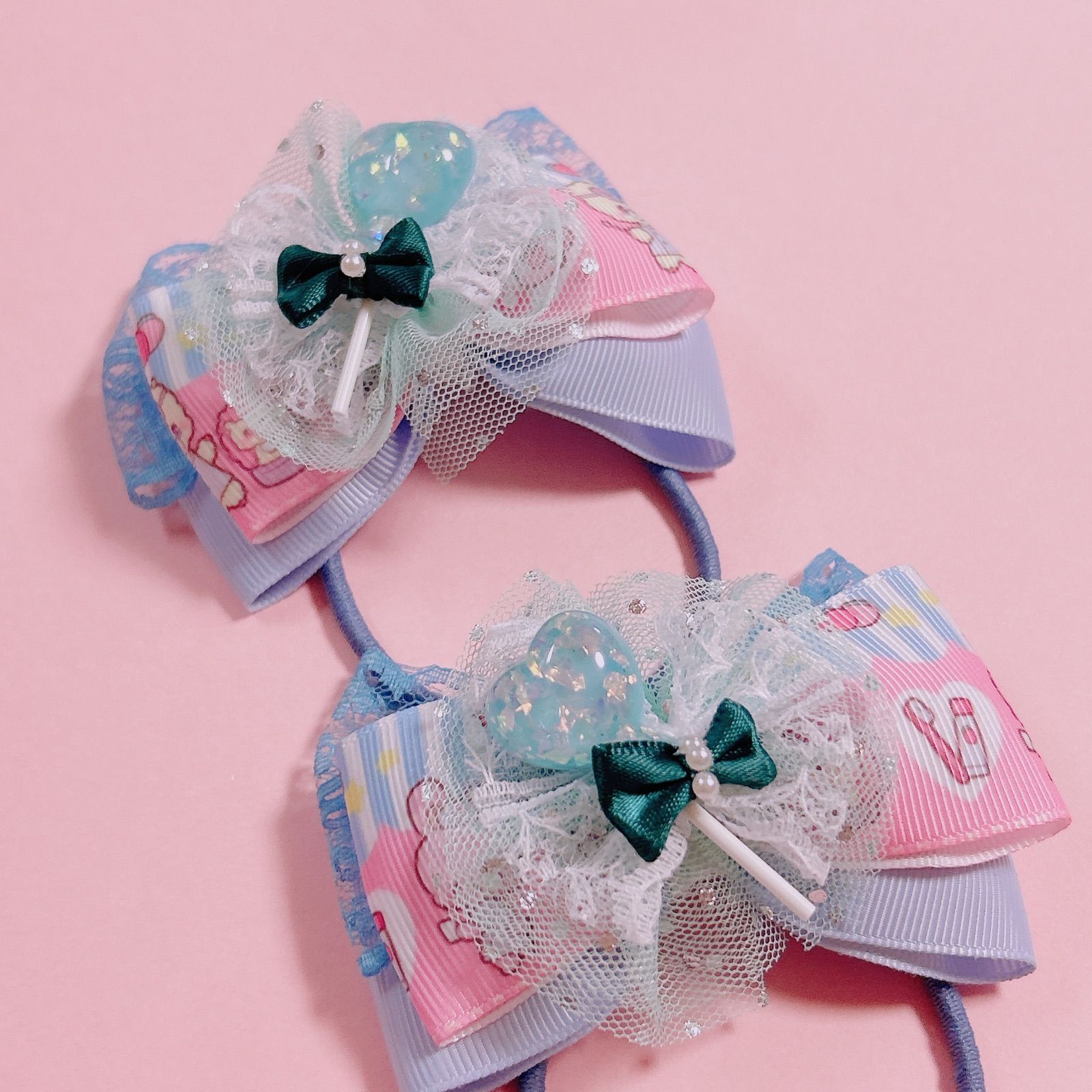ゆめかわ🖤キャンディポップ パステルブルーリボン】ツインセット