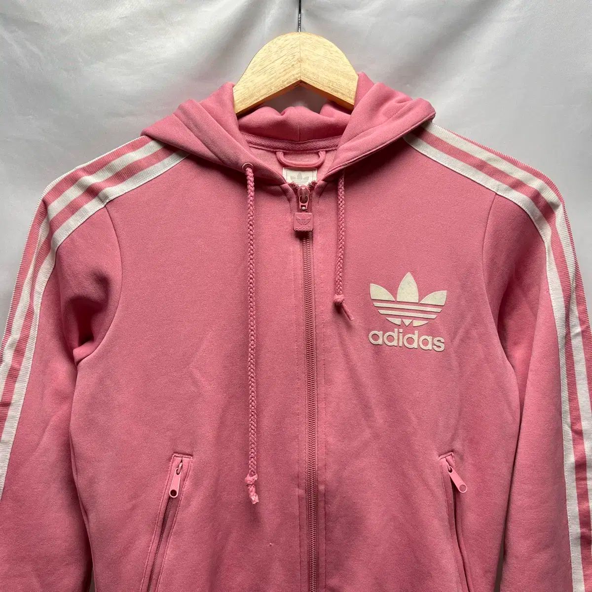90 アディダス ヨーロッパ FLAK フードジップアップ ピンク ピンク トラックジャージ ジャージ