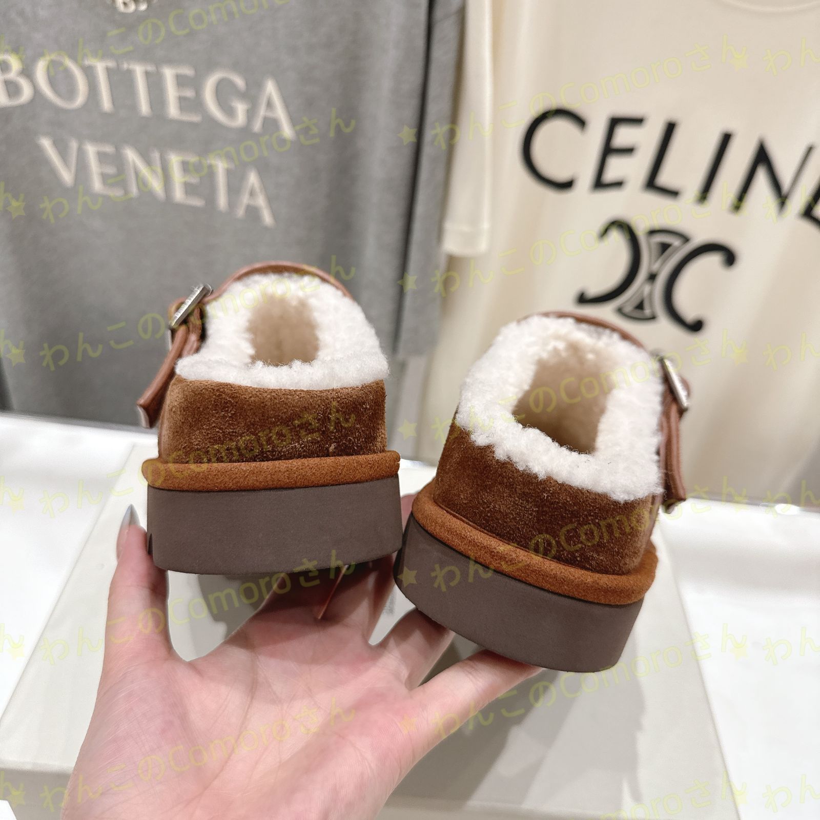  ブラウン23.0～24.5 cm ブルネロクチネリ レディーススエード モカシン スリッパ 羊毛裏地付き ラバーソール 防滑性 秋冬用 モカシン 靴