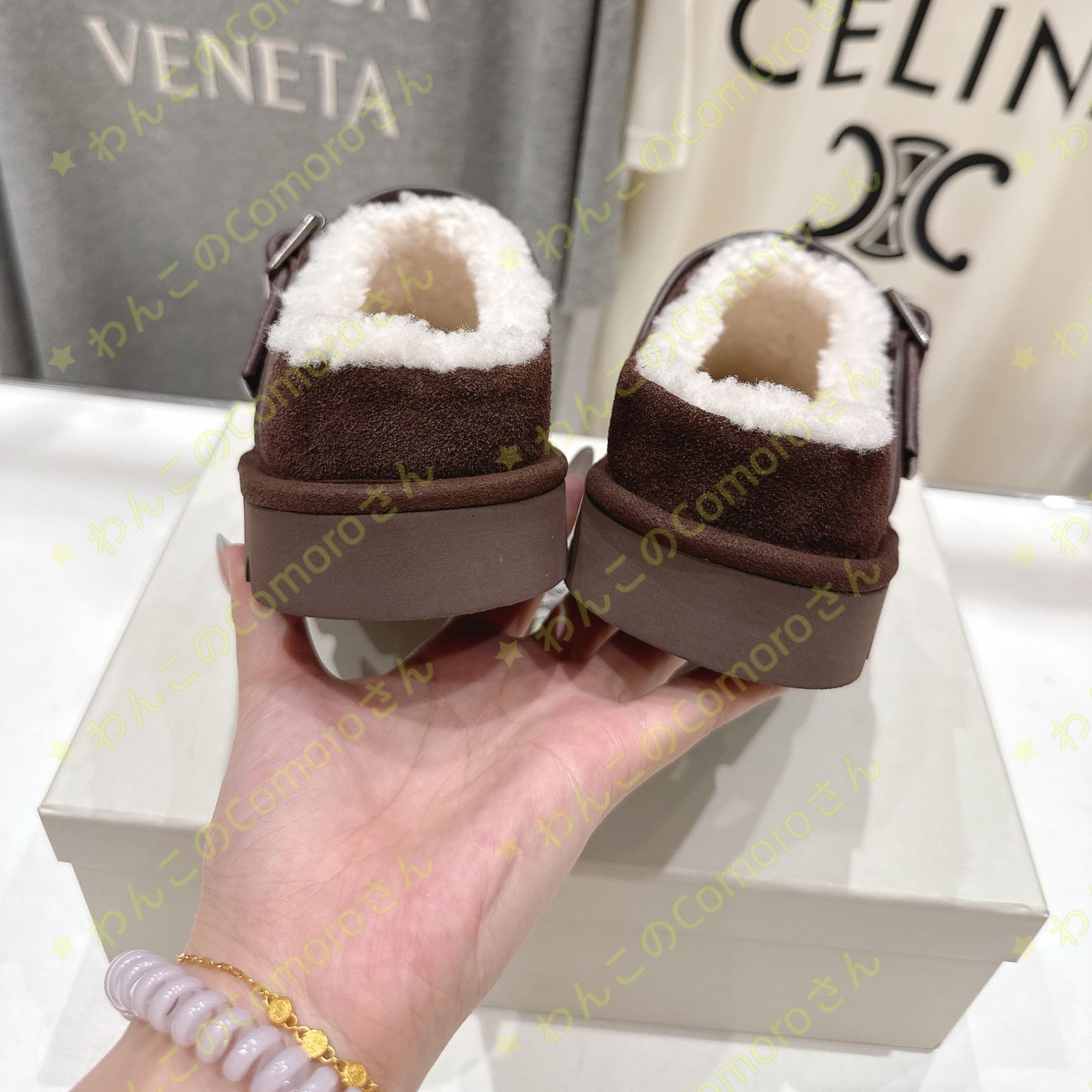  ダークブラウン23.0～24.5 cm ブルネロクチネリ レディーススエード モカシン スリッパ 羊毛裏地付き ラバーソール 防滑性 秋冬用 モカシン 靴