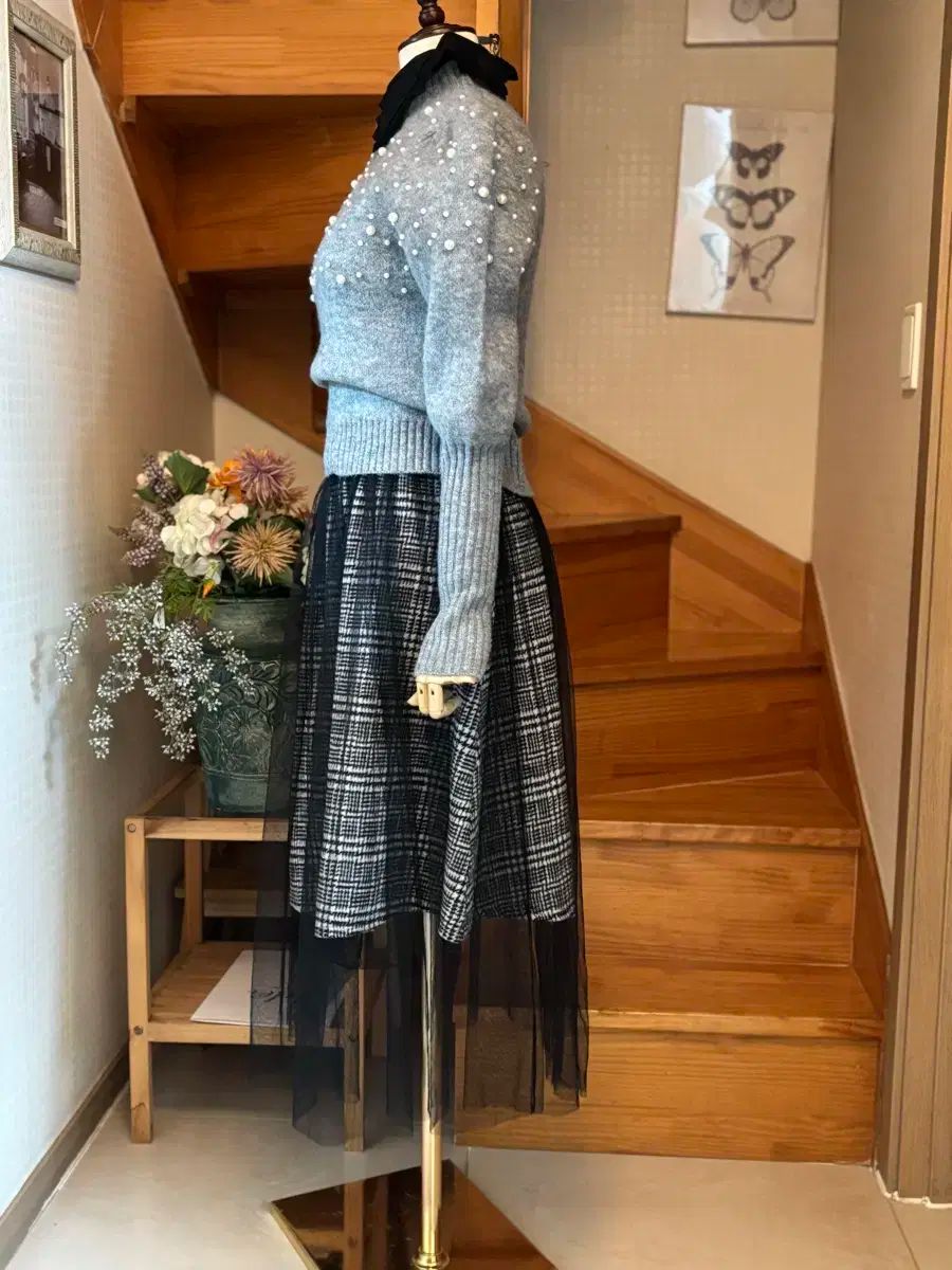 パール装飾ニット CHECK チュチュ スカート MAAHADDERANG_COM