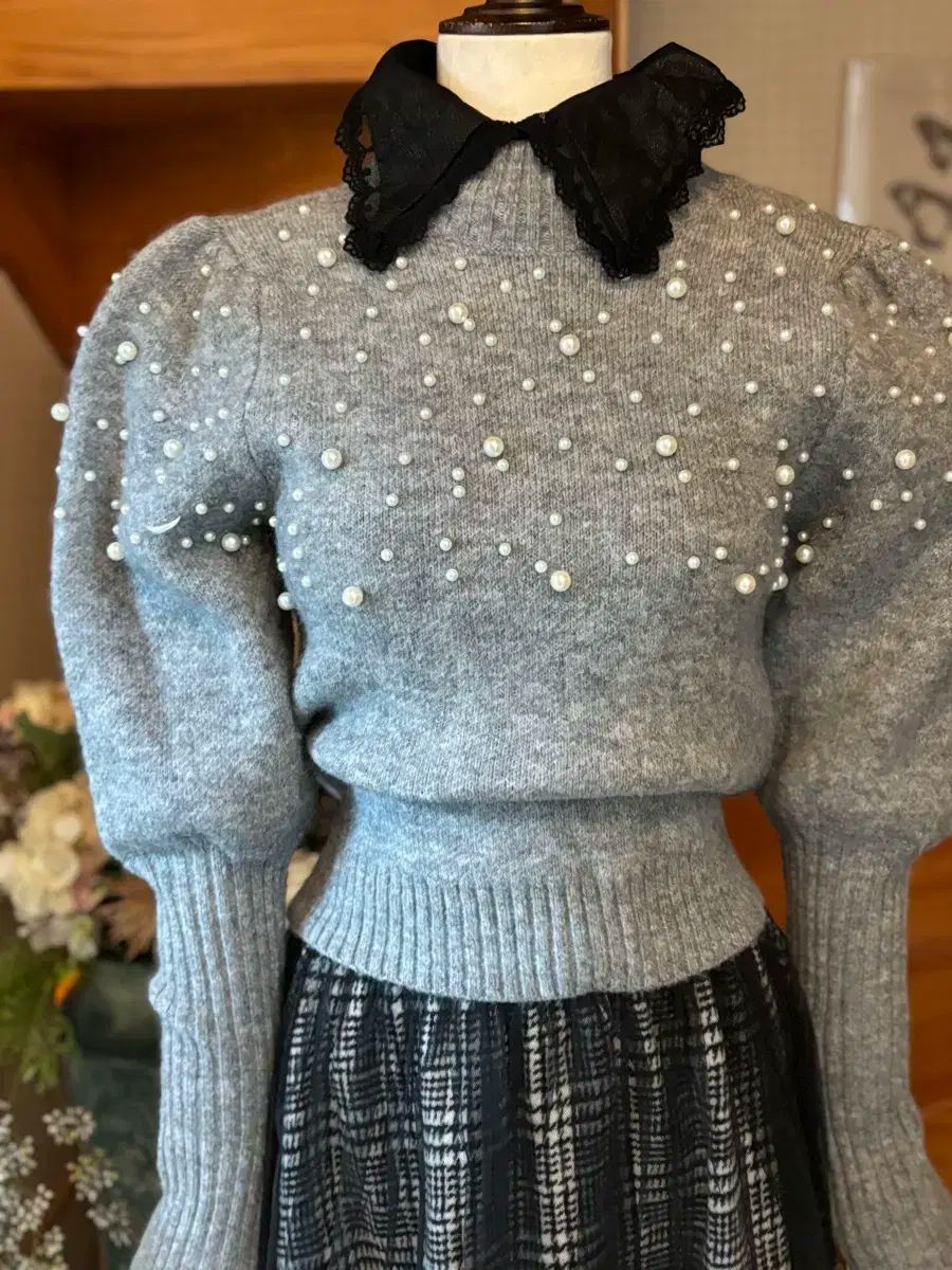 パール装飾ニット CHECK チュチュ スカート