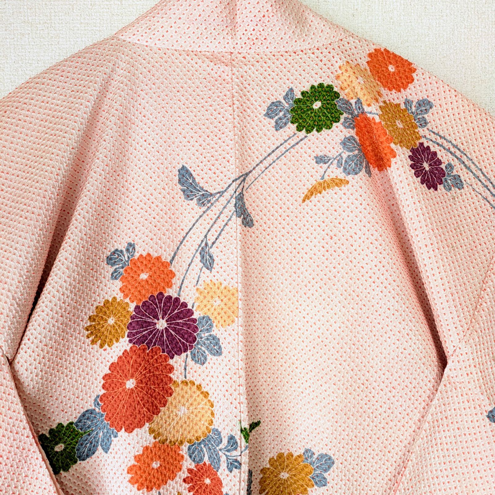 □夏涼浴衣 有松絞り 花柄 藍色 身丈約156.5cm □夏