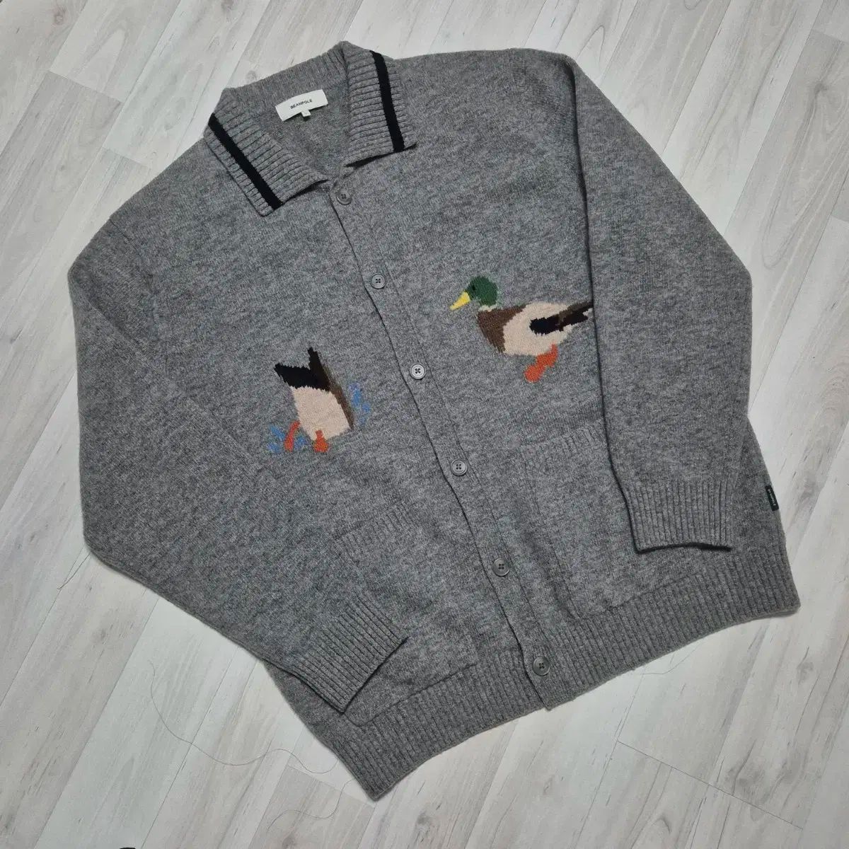 ビーンポール デニム アヒル ネック カーディガン グレー