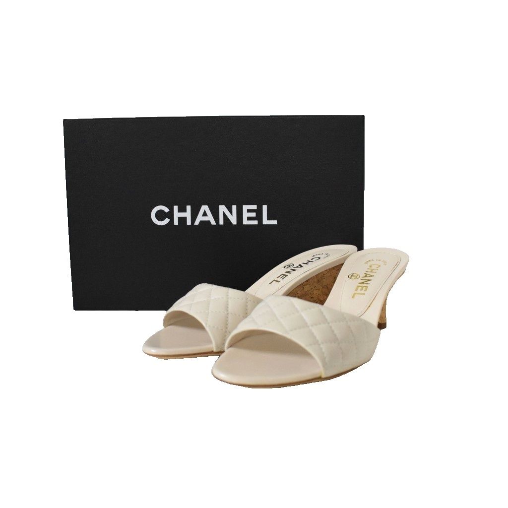  シャネル CHANEL サンダル ミュール オープントゥ ウェッジソール ココマーク キルティング 36 アイボリー AA サンダル サンダル ミュール