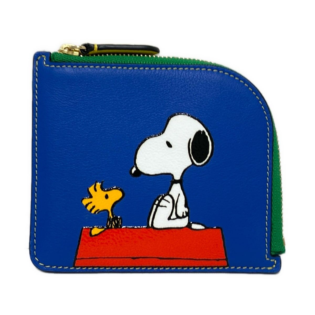 グローブトロッター コインケース - ブルー×レッド×マルチ PEANUTS コラボ スヌーピー ウッドストック L字ファスナー レザー