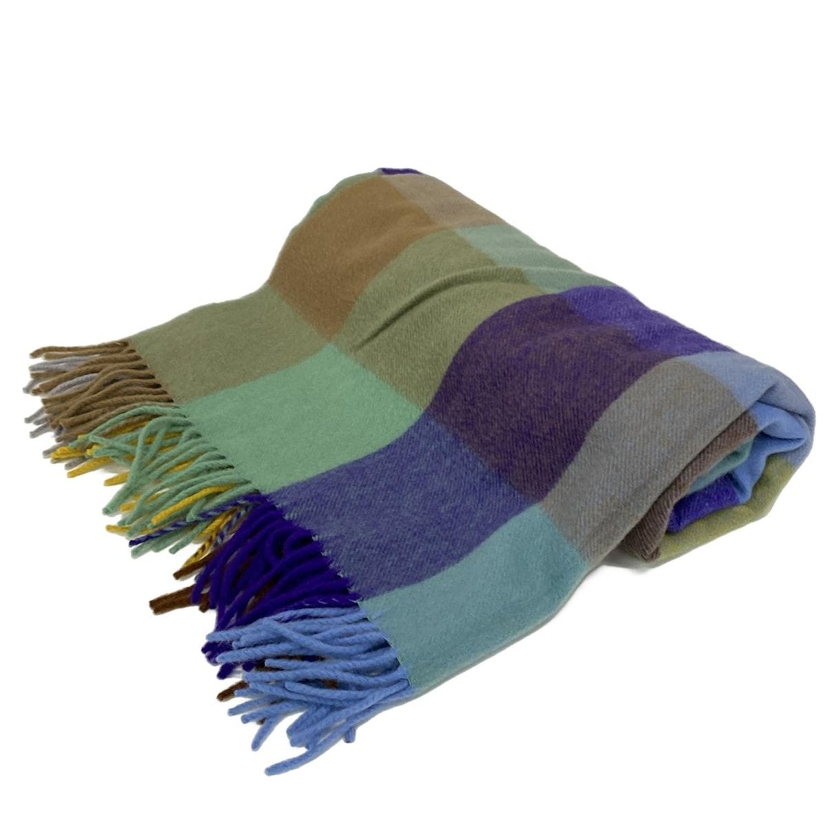 Joshua Ellis ジョシュアエリス ストール ショール - ブラウン×ライトブルー×マルチ チェック柄 カシミヤ