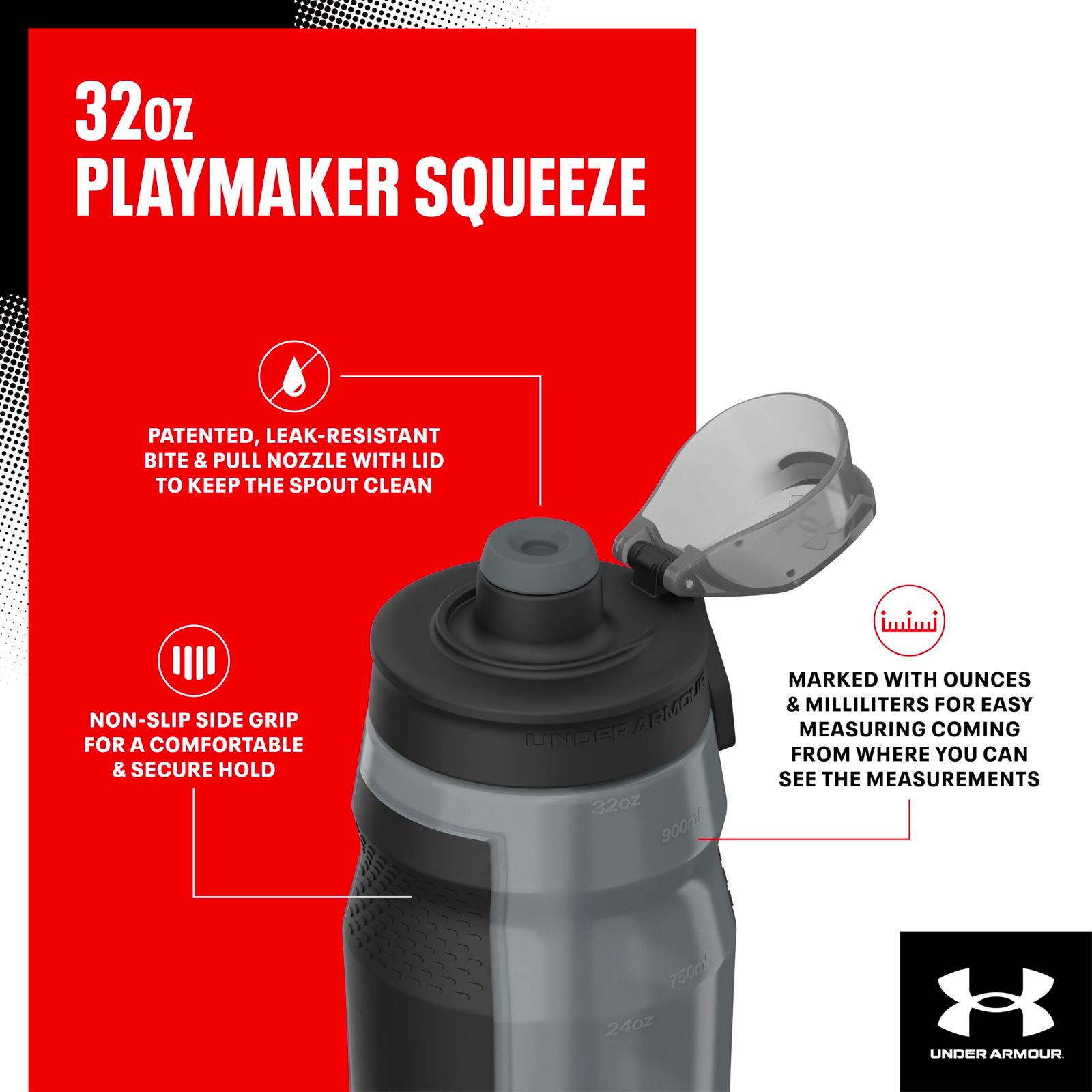 UNDER ARMOUR 32oz Playmaker Squeeze Red