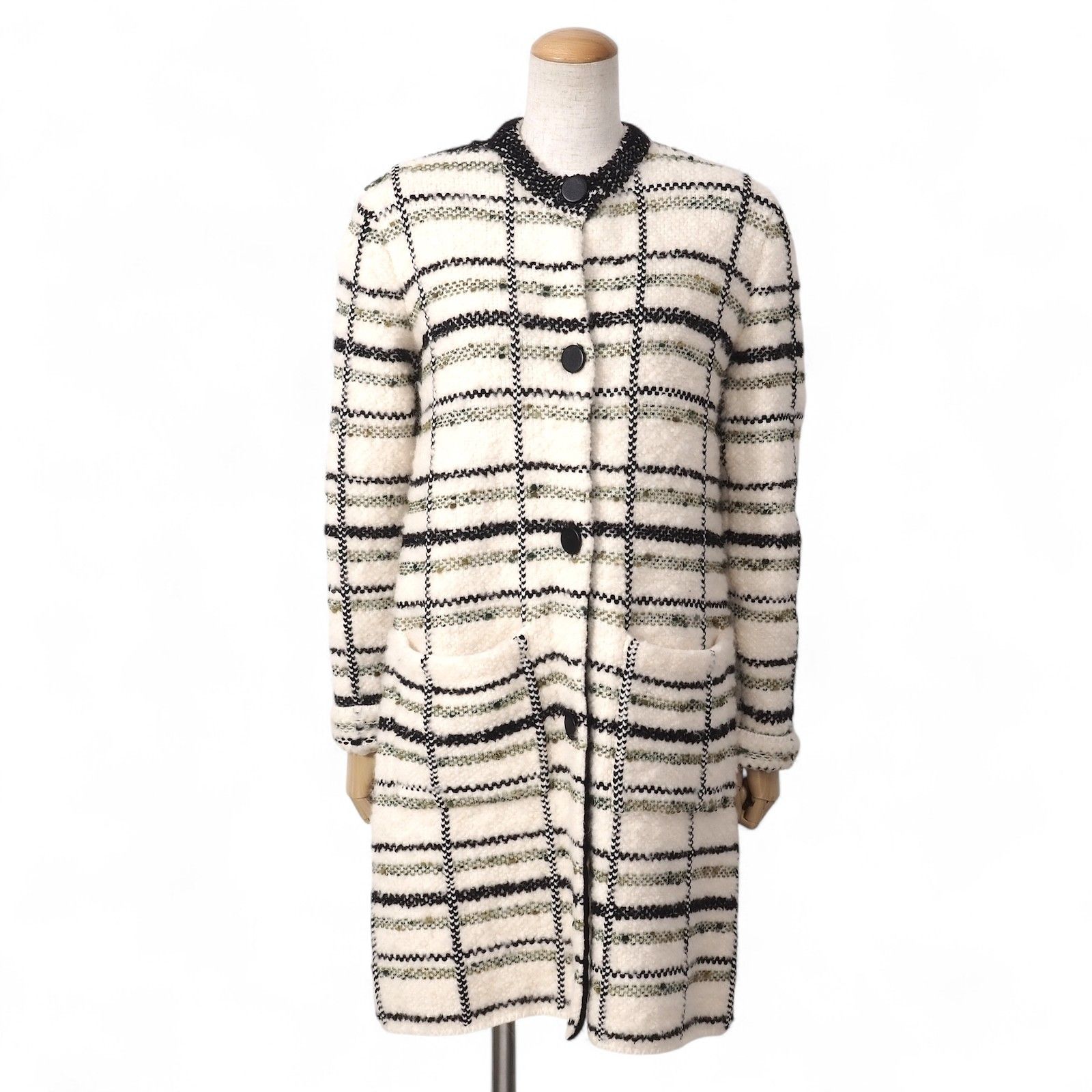 ルイヴィトン Louis Vuitton ウール ツイード コート M ホワイト レディース 5-YJ001