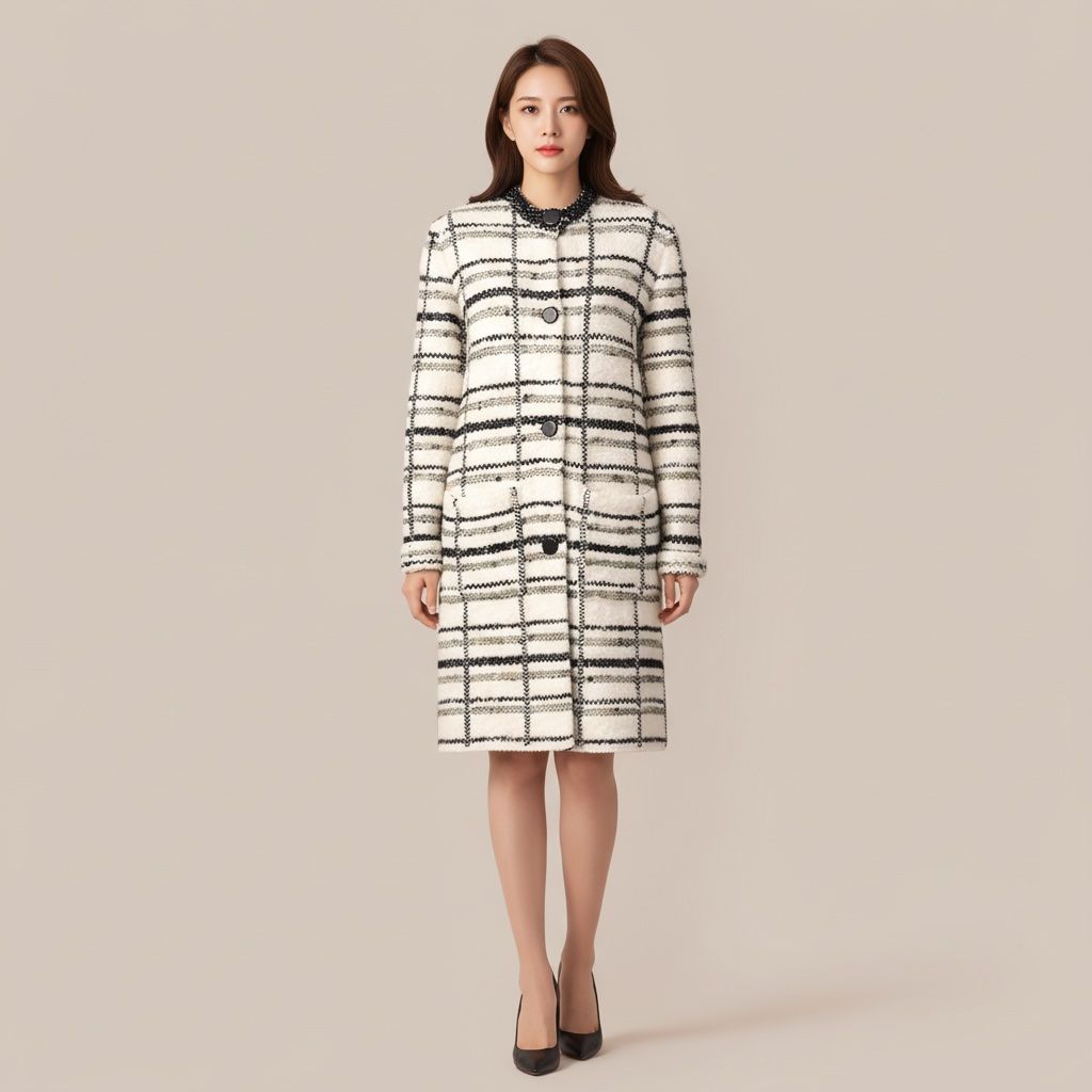 ルイヴィトン Louis Vuitton ウール ツイード コート M ホワイト レディース 5-YJ001