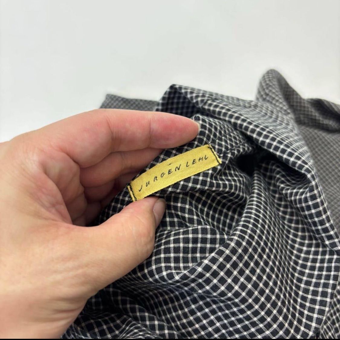  24 ss 2025 JURGEN LEHL ヨーガンレール イエローレーベル チェック 柄 デザイン ブラウス サイズ M 定価44 000円 709-0090 五分袖 七分袖 シャツ ブラウス