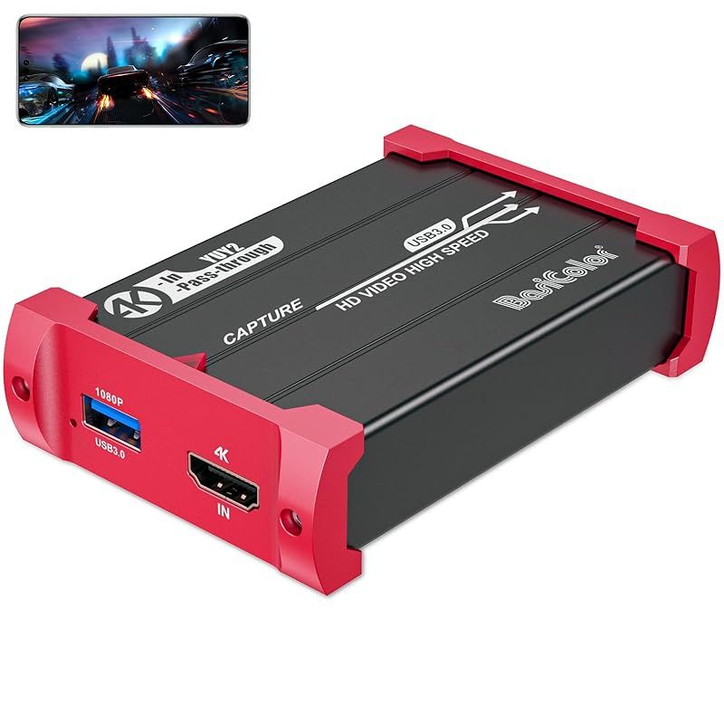 Basicolor キャプチャーボード HDMI 4K30FPSパススルー キャプチャーボードSwitch対応 1080P 60FPS映像 ビデオキャプチャー USB3.0高速伝送 ドライバー不要 Switch PS5 PS4 PS3 Xbox Wii Uゲー