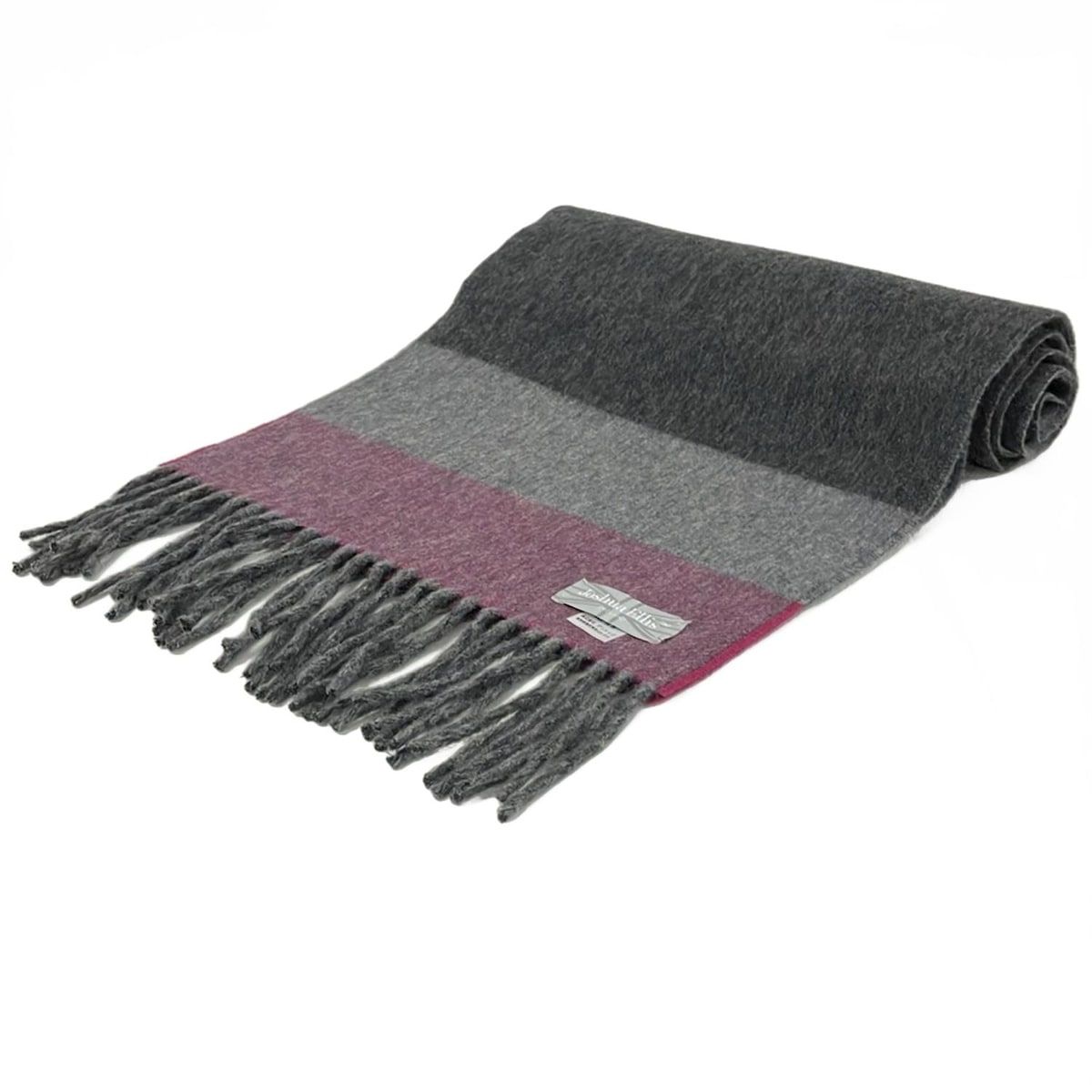 Joshua Ellis ジョシュアエリス マフラー - ダークグレー×グレー×ピンクパープル カシミヤ