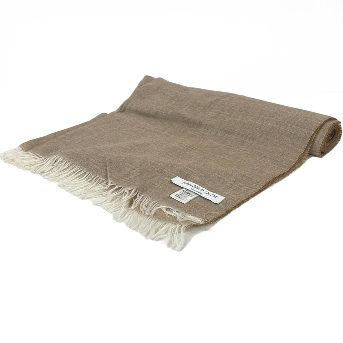 Joshua Ellis ジョシュアエリス ストール ショール ブラウン 白 リネン ウール カシミヤ シルク