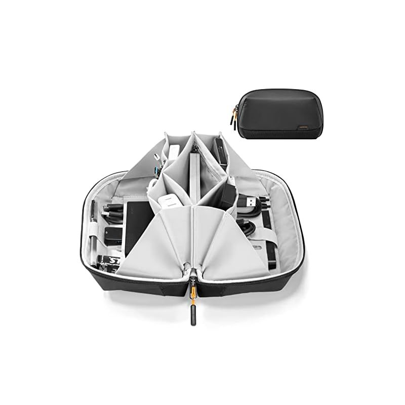 Inateck ガジェットポーチ 超強収納力 180°開口デザイントラベル大容量 マルチポケット PC周辺小物用収納撥水 高耐久 万能ケース 5層仕組みバッグ 出張 便利グッズ ブラック 1