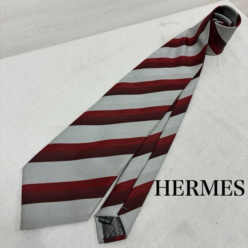 HERMÈS シルクネクタイ ストライプ ブラック×グレー ネクタイ エルメス