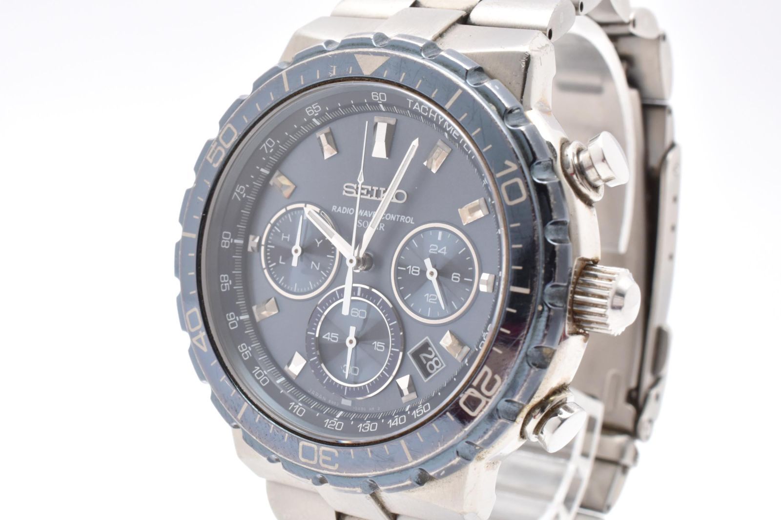 SEIKO セイコー ブライツ 8 B 82 0 AB 電波ソーラー クロノグラフ フルチタン ネイビー文字盤