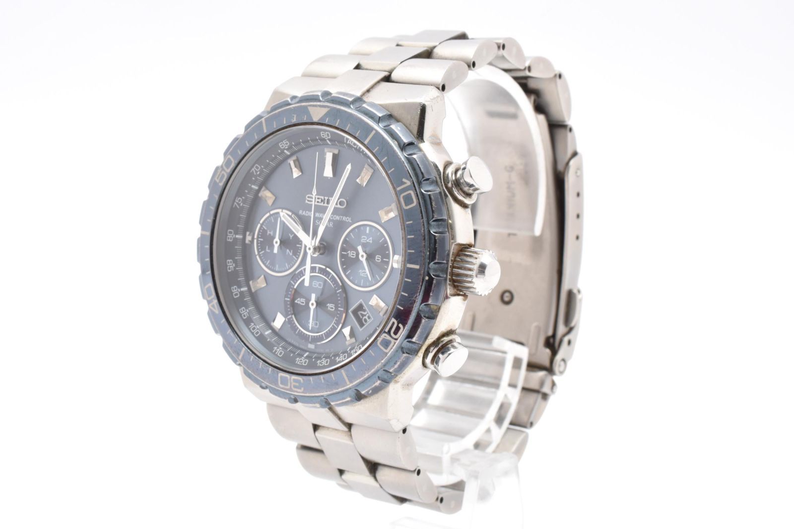 ジャンク SEIKO セイコー ブライツ 8B82-0AB0 電波ソーラー クロノグラフ フルチタン ネイビー文字盤 41251026