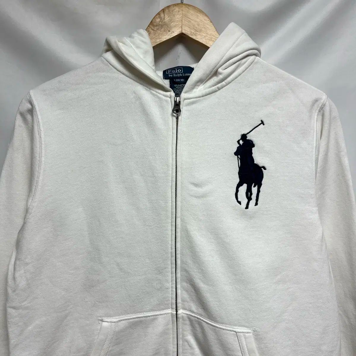 BOY S L ポロラルフローレン ビックポニー 白 フードジップアップ