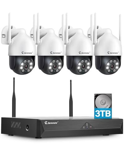 Jennov 防犯カメラ 屋外 ワイヤレス 500万画素対応 4台セット AI人体検知 自動追尾機能 3TBHDD内蔵 24時間録画 360°全方位監視 屋外防犯カメラ IP67防水 WIFI 無線 監視カメラ 室内 双方向音声 夜間 5bc47790