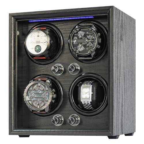 ORYX ワインディングマシーン 腕時計自動巻き上げ機 ウォッチワインダー 4本巻き 時計ケース 自動巻き 調整 クッション LEDライト付 木製 USB電源 黒木製 83228 f 59