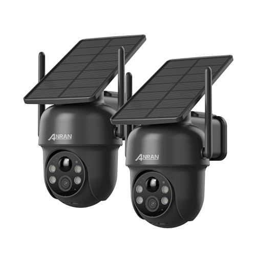 2カメラセット ANRAN 屋外防犯カメラ ソーラー式 電源不要 500万画素 2眼セット 360°広角 夜間 監視 Alexa対応 双方向通話 人体検知-威嚇 ソーラー充電 5dBi WiFi強化 2.4GHz SDカード 37a87bf5