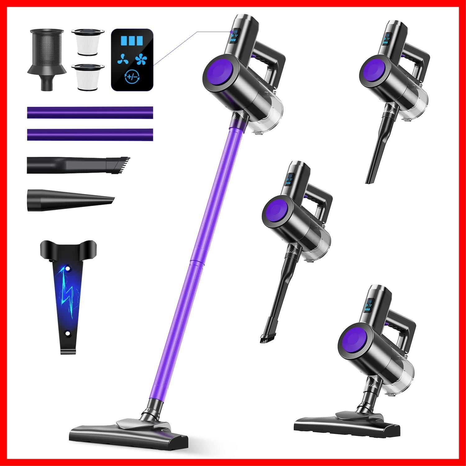 商品 コードレス掃除機 サイクロン式 2025進級版-26000pa超強力吸引-LCDタッチディスプレイ 45分連続稼働 壁掛け収納＆充電 ハンディークリーナー スティックークリーナー コードレス Type-C充電式 2段階の吸引力 自立 左右3