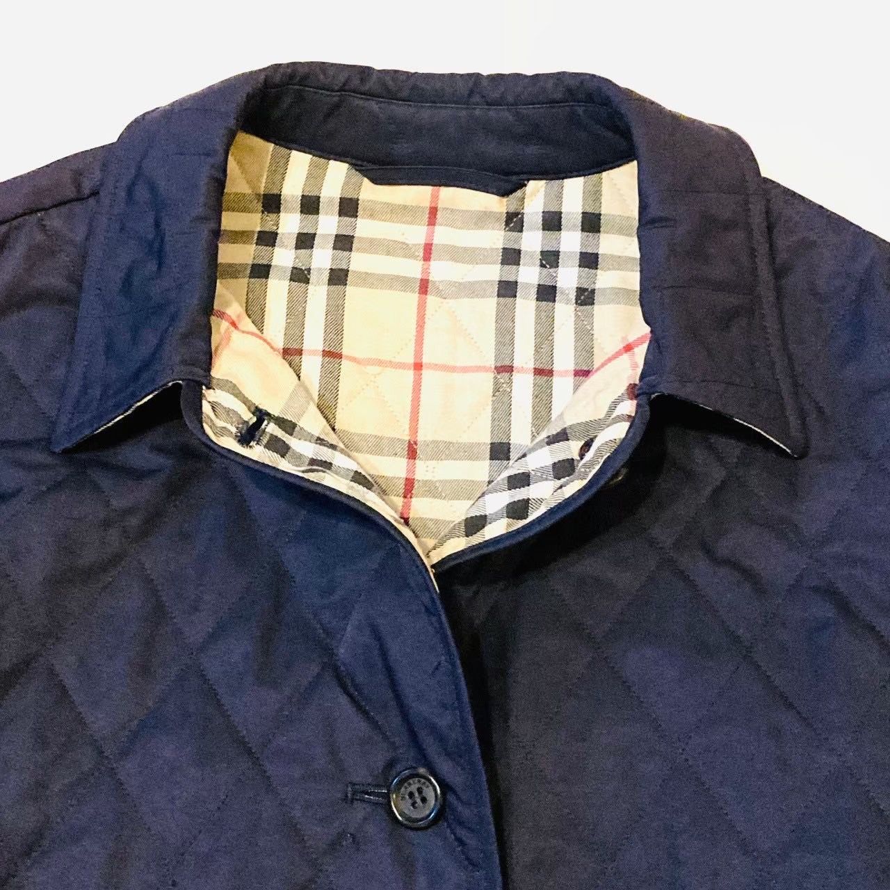 BURBERRY LONDON バーバリー MADE IN ENGLAND 英国製 キルティング コート 裏地 ノバチェック ネイビー 紺