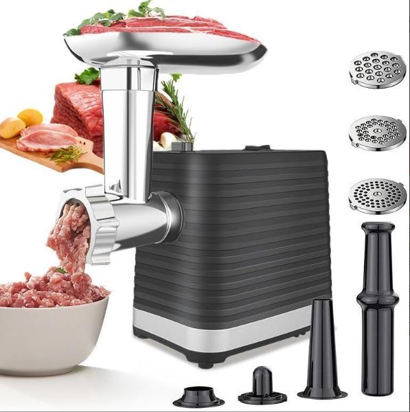 1600W 電動ミートグラインダー付属 - 3種類のカッティングプレート 3 in 1 ミートミンサー - ソーセージ詰め機メーカー ソーセージ - クッベキット付属 ステンレススチール