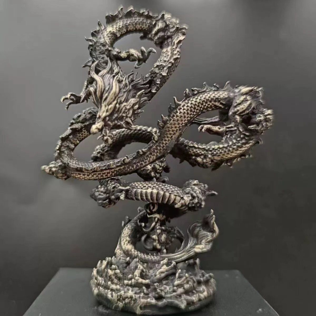 インテリア小物 銅製 龍置物 工芸品 密彫刻 龍の縁起物置物 新品