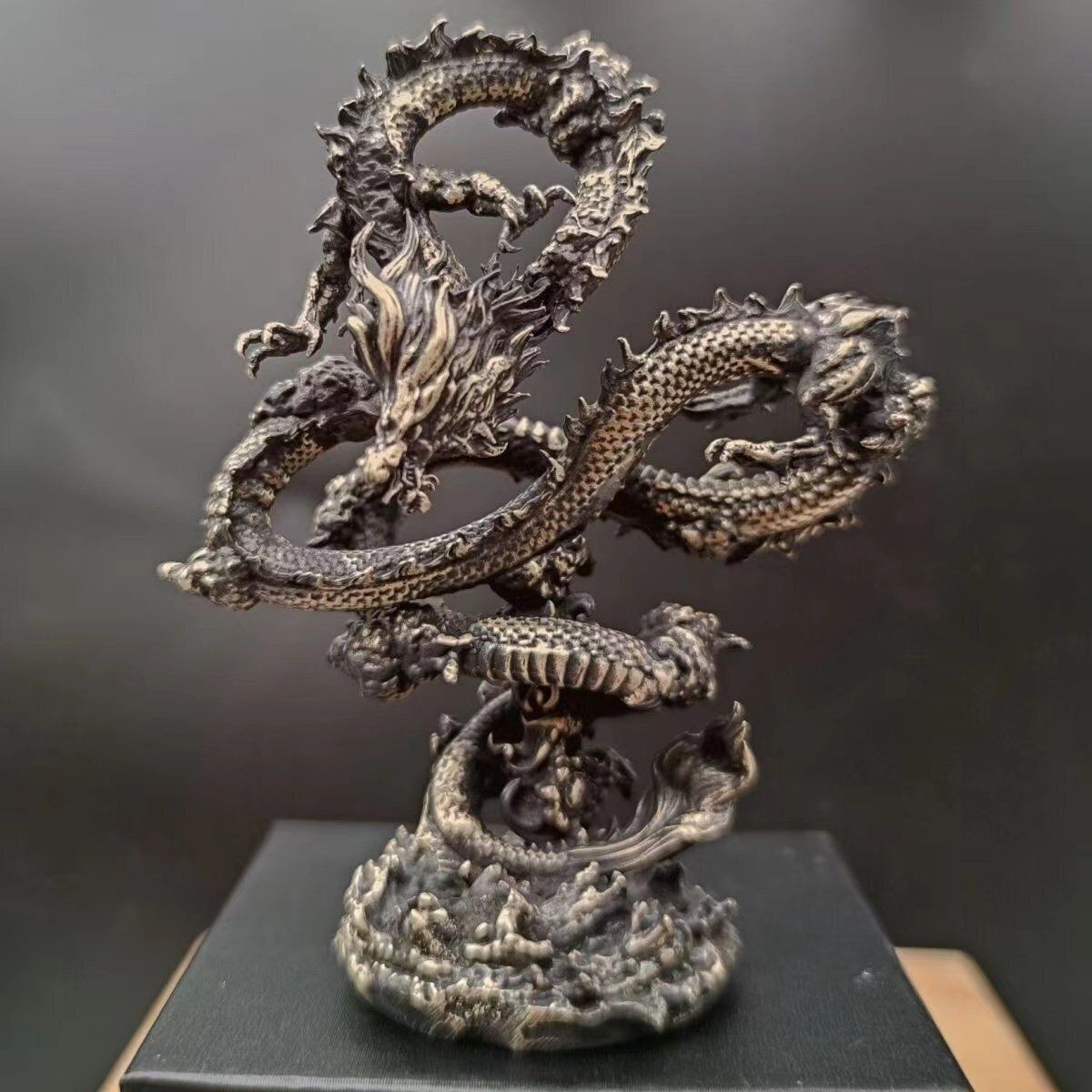 龍 置物 可動式 メタリック インテリア　銅製 インテリア小物 銅製 龍置物 工芸品 密彫刻 龍の縁起物置物 新品