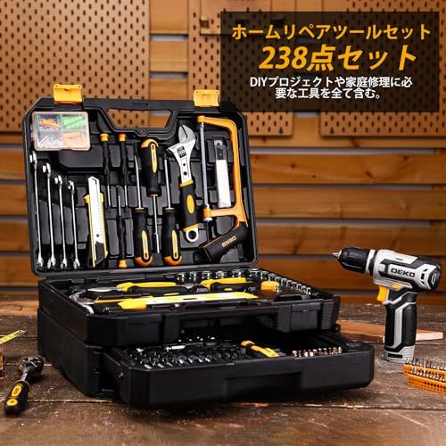  ツールキットボックスドリルセット DEKOPRO ホームメカニックツールボックス 12 Vパワーコードレスドリルハンド修理ツールセット コンボキット 収納オーガナイザー 引き出しケース 男性用 8 c 4 d 5 aba その他 キッチン 食器