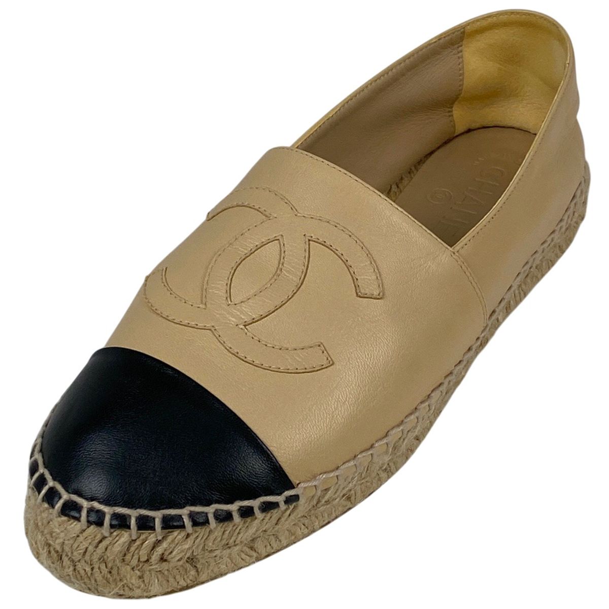 シャネル CHANEL エスパドリーユ スリッポン ココマーク 麻 靴 スリッポン レザー ベージュ ブラック レディース