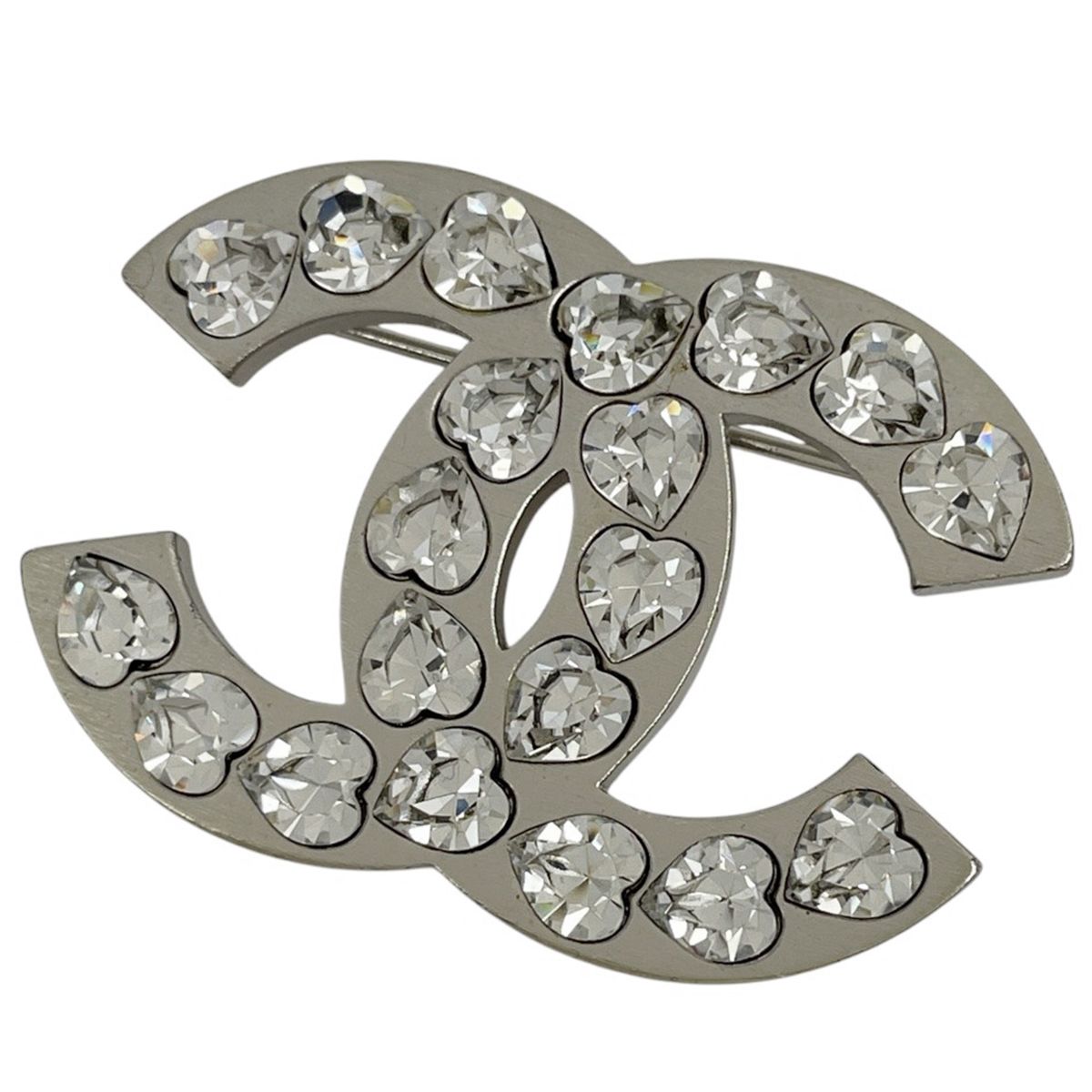 シャネル CHANEL ココマーク ラインストーン ブローチ CCマーク メタル シルバー レディース