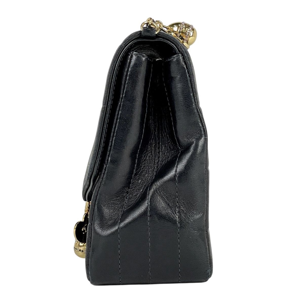 シャネル CHANEL チョコバー チェーン ショルダーバッグ チャーム ショルダーバッグ レザー ブラック レディース