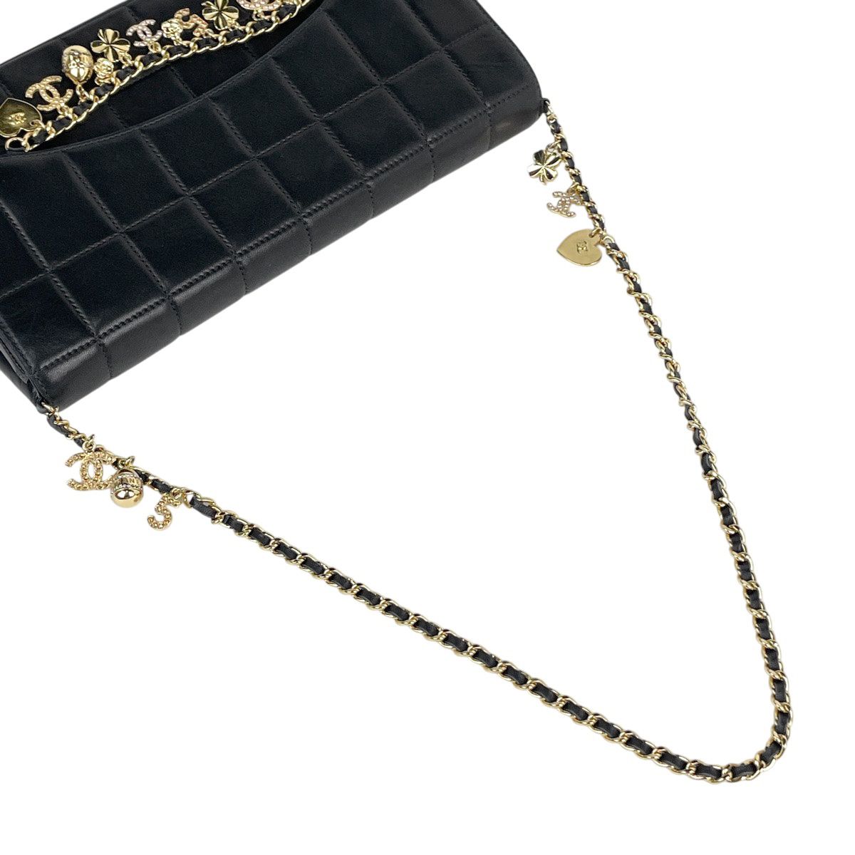 シャネル CHANEL チョコバー チェーン ショルダーバッグ チャーム ショルダーバッグ レザー ブラック レディース DECORATOM_COM_BR
