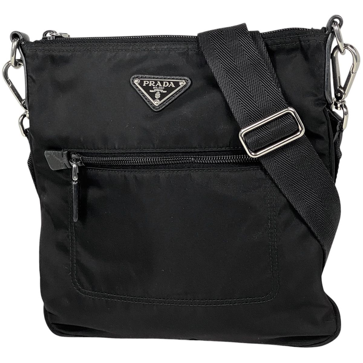 プラダ PRADA ロゴプレート ショルダーバッグ 斜め掛け ショルダーバッグ ナイロン ネロ ブラック レディース
