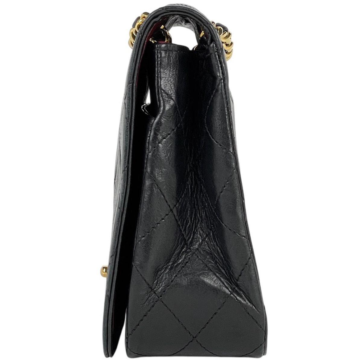 シャネル CHANEL マトラッセ シングルフラップ チェーン ショルダーバッグ Wチェーン ショルダーバッグ レザー ブラック レディース