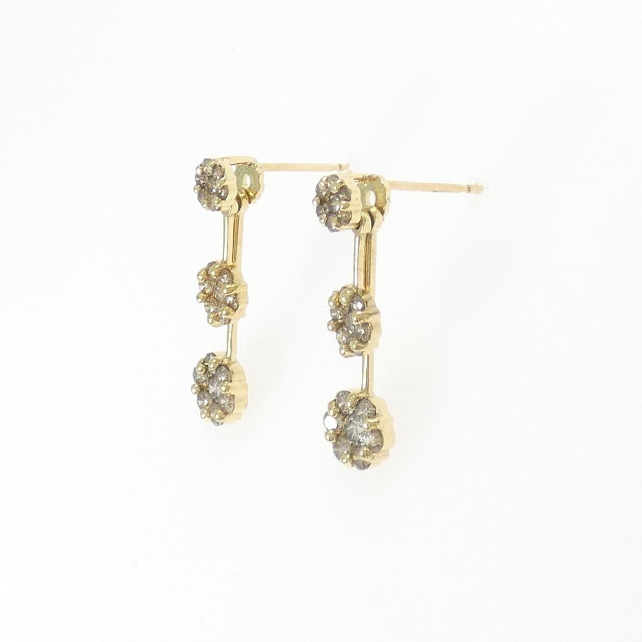 K18YG フラワー ダイヤモンド ピアス 0.90CT