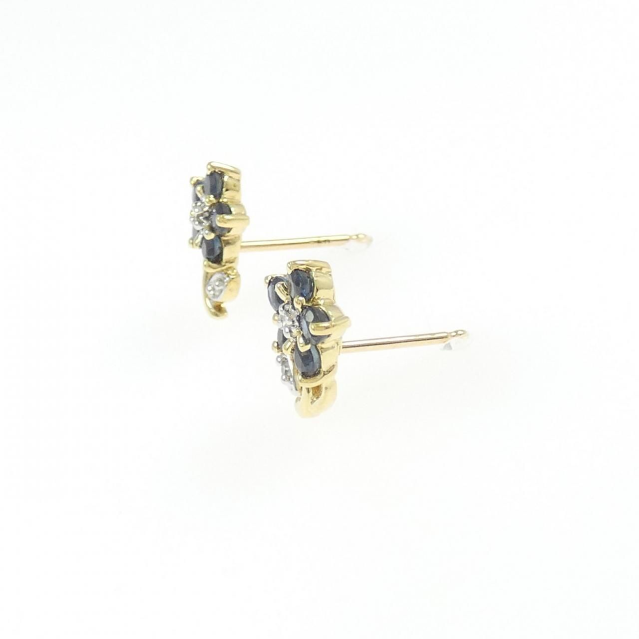 K18YG K18WG フラワー サファイヤ ピアス 0.55CT