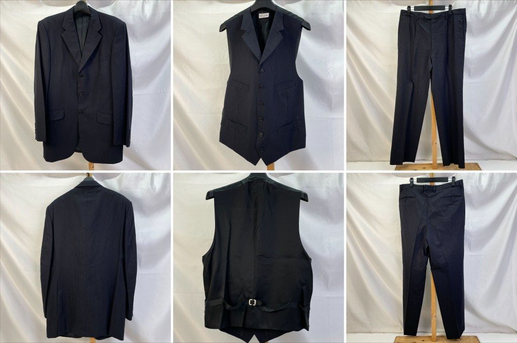 01w-5579 Paulsmith ポールスミス セットアップ 3ピーススーツ ジャケット＆ベスト＆ウールパンツ ストライプ ブラック サイズXL メンズ スーツ PS-3613 品
