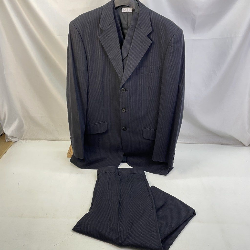 01w-5579 Paulsmith ポールスミス セットアップ 3ピーススーツ ジャケット＆ベスト＆ウールパンツ ストライプ ブラック サイズXL メンズ スーツ PS-3613 品