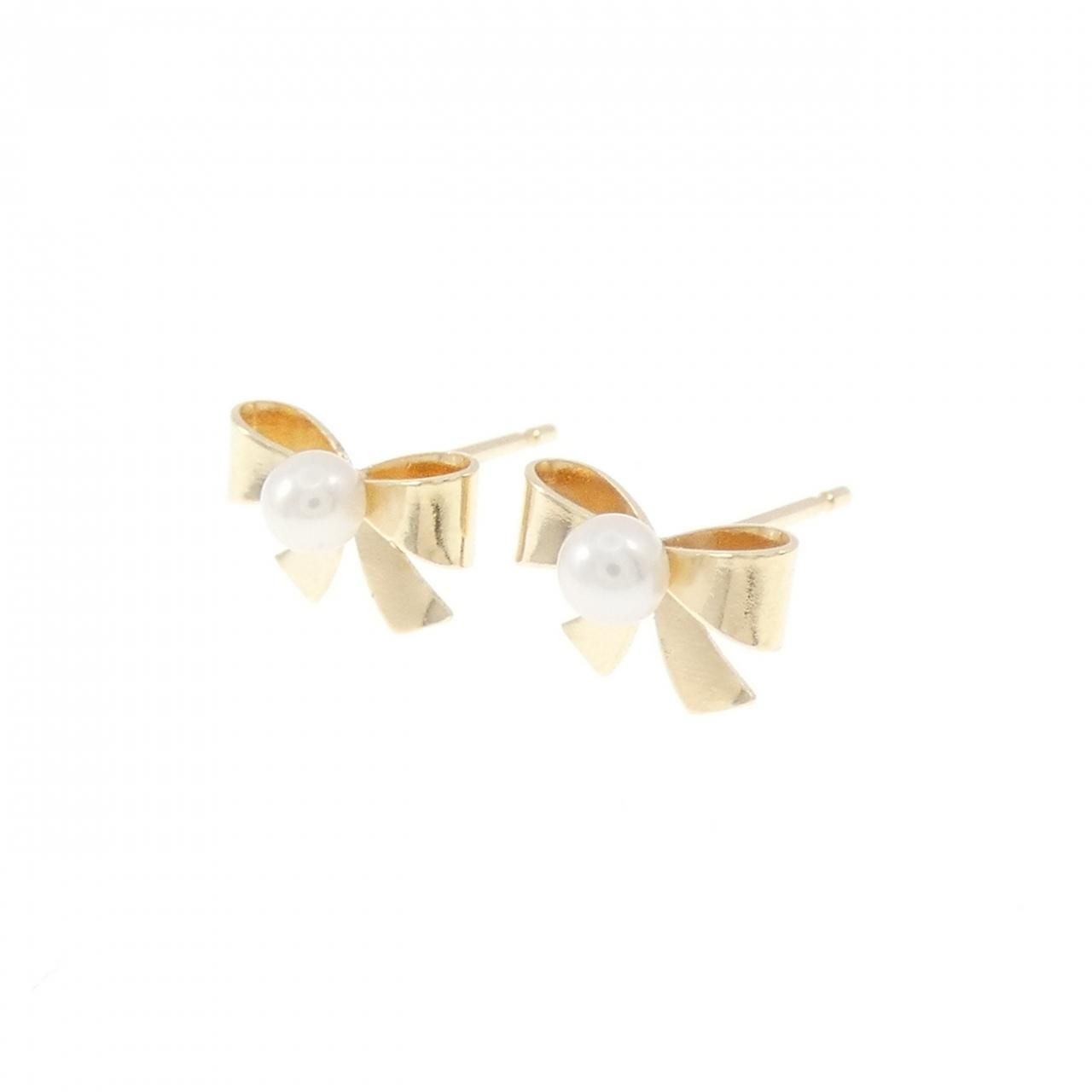 K10YG リボン 淡水パール ピアス