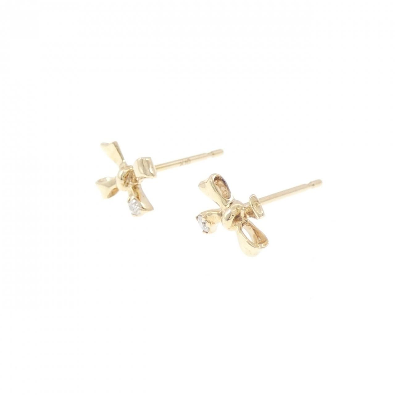 K10YG リボン ダイヤモンド ピアス 0.02CT
