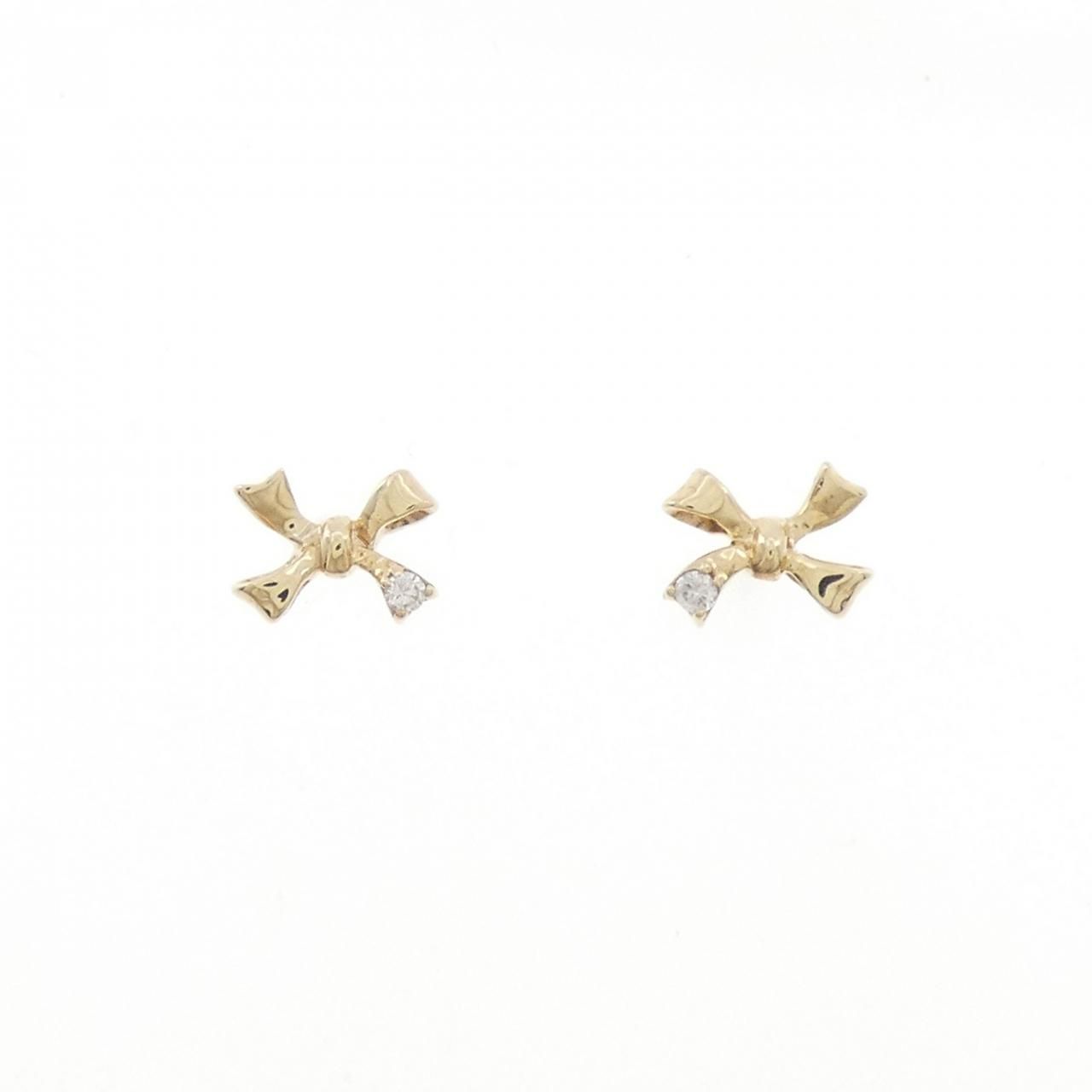K10YG リボン ダイヤモンド ピアス 0.02CT