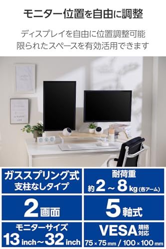 エレコム モニターアーム ディスプレイアーム ガス式 13 32インチ対応 VESA規格対応 耐荷重2 8 ホワイト DPA DL 08 WH b 426744 d