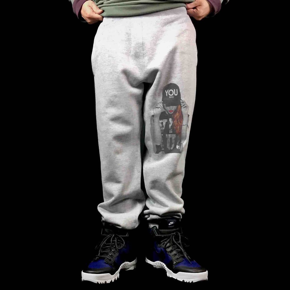 オリジナル スウェットパンツ YOU SUCK キャップ 赤 口紅 コントラスト ストリートガール スウェットパンツ S M L XL タイト ジャスト 大きい ビッグ オーバーサイズ メンズ レディース ユニセックス ピンククリーム